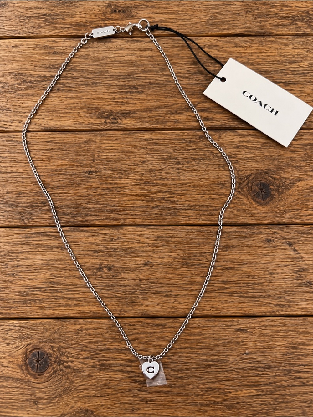 Coach Silver Heart Pendant Necklace with 'C' Charm
